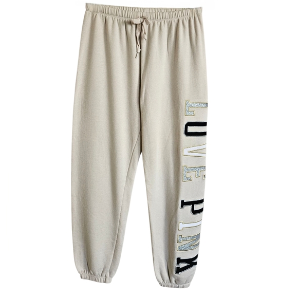 PINK Victoria's Secret Bling Beige " Love Pink" Classic Joggers Size S - Picture 2 of 6